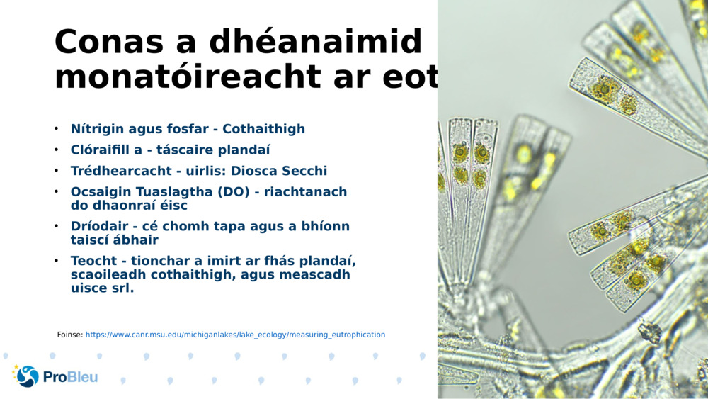 Conas a dhéanaimid monatóireacht ar eotrófú?