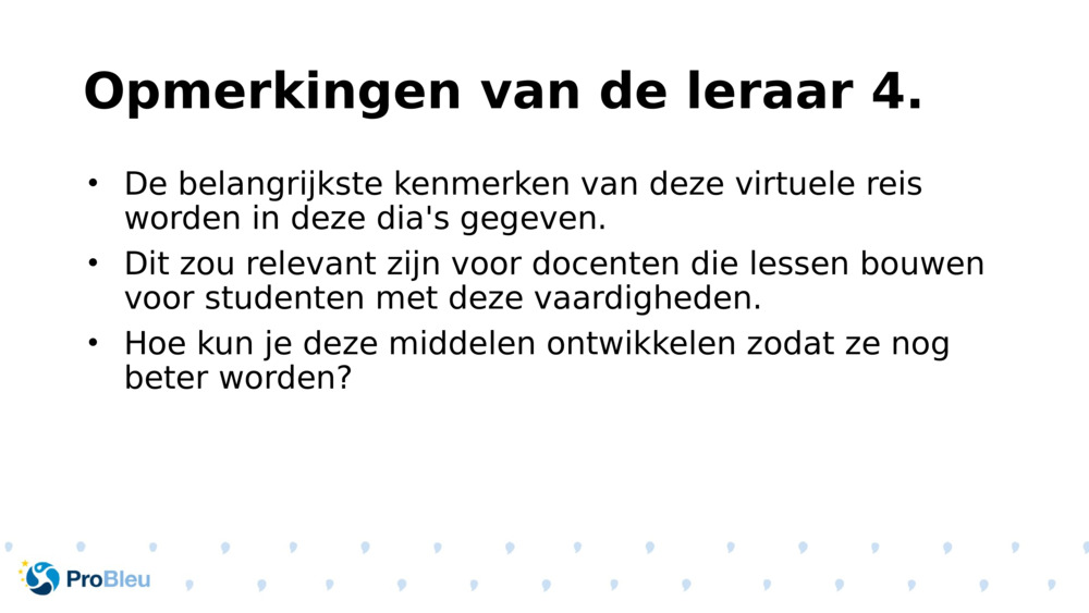 Opmerkingen van de leraar 4.