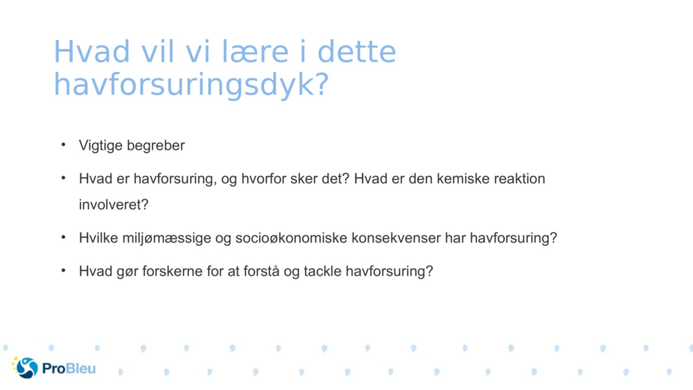 Hvad vil vi lære i dette havforsuringsdyk?