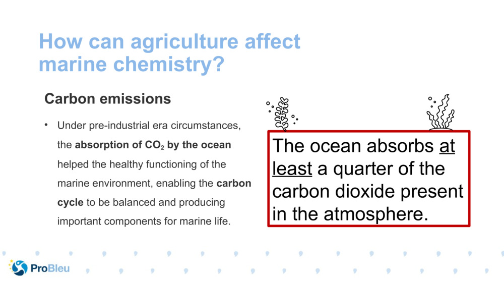 How can agriculture affect marine chemistry?