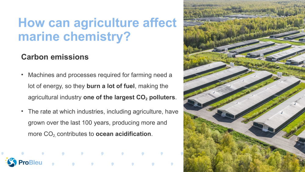 How can agriculture affect marine chemistry?