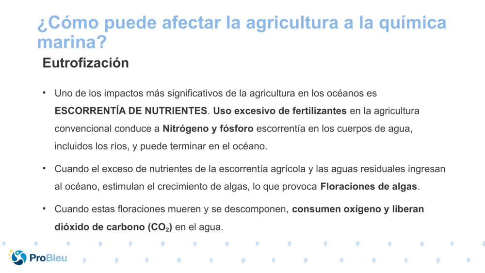 ¿Cómo puede afectar la agricultura a la química marina?