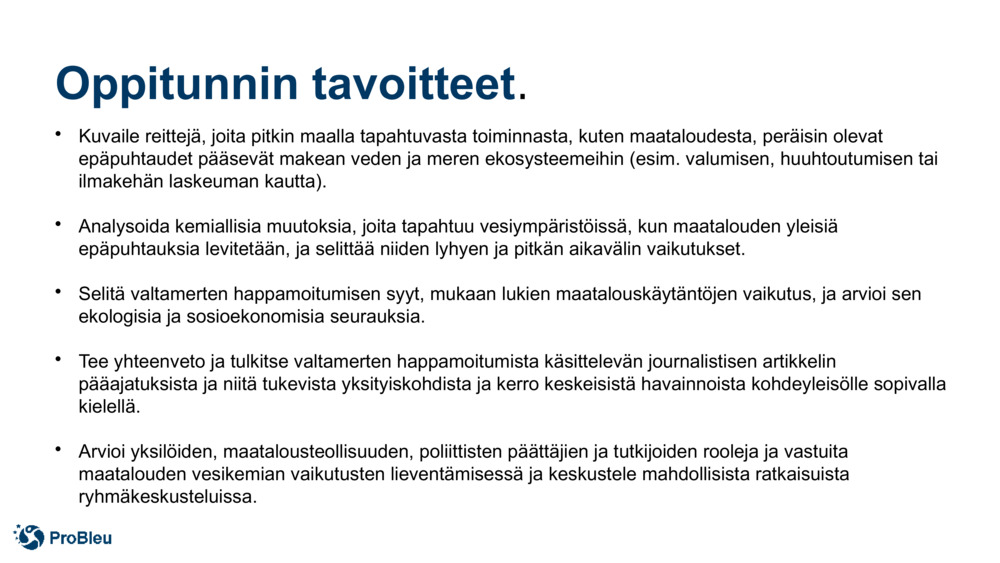 Oppitunnin tavoitteet