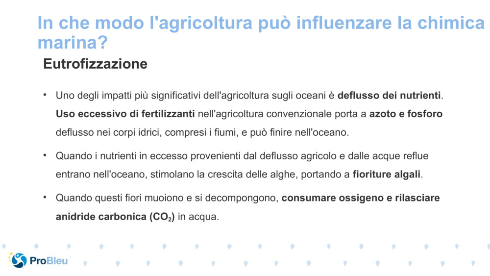 In che modo l'agricoltura può influenzare la chimica marina?