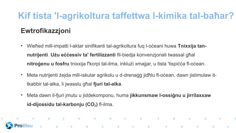 Kif tista 'l-agrikoltura taffettwa l-kimika tal-baħar?