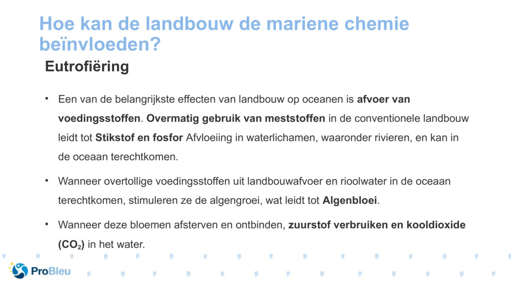 Hoe kan de landbouw de mariene chemie beïnvloeden?