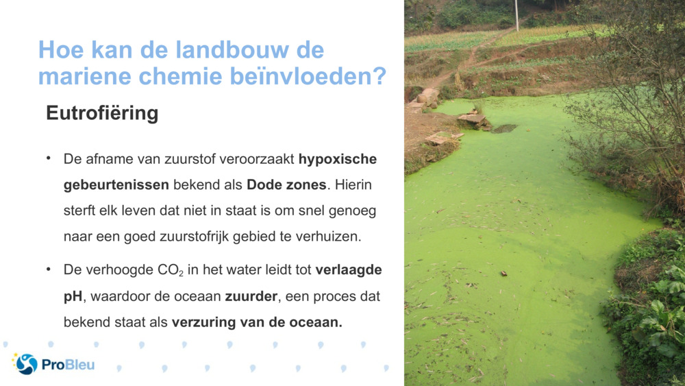 Hoe kan de landbouw de mariene chemie beïnvloeden?