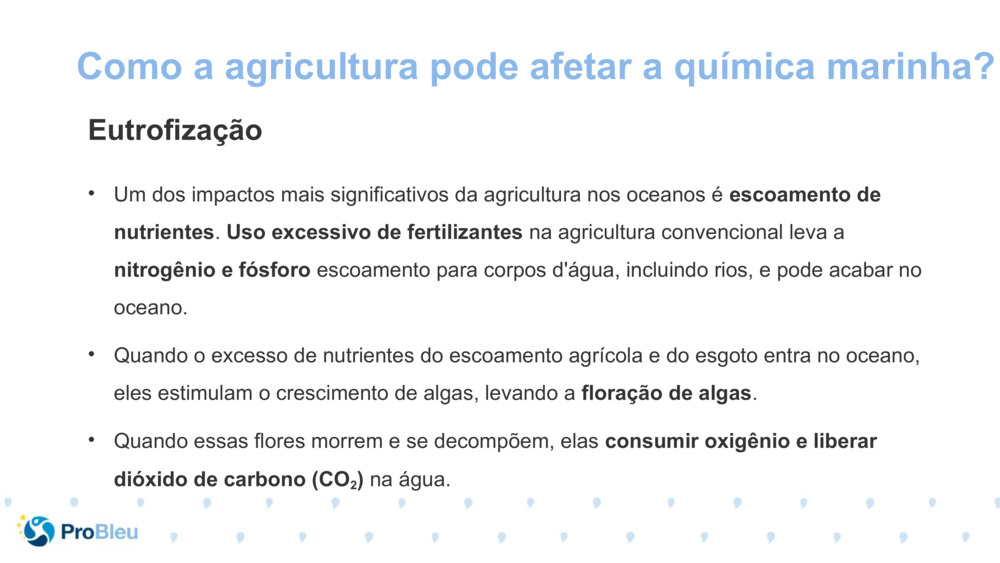 Como a agricultura pode afetar a química marinha?