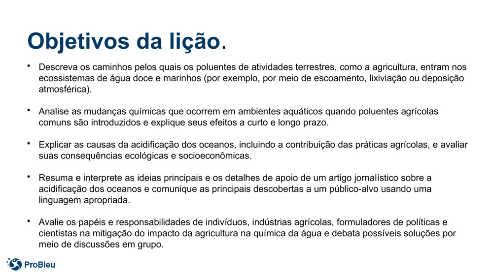 Objetivos da lição