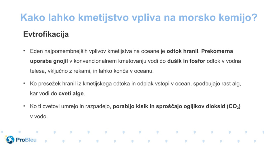 Kako lahko kmetijstvo vpliva na morsko kemijo?