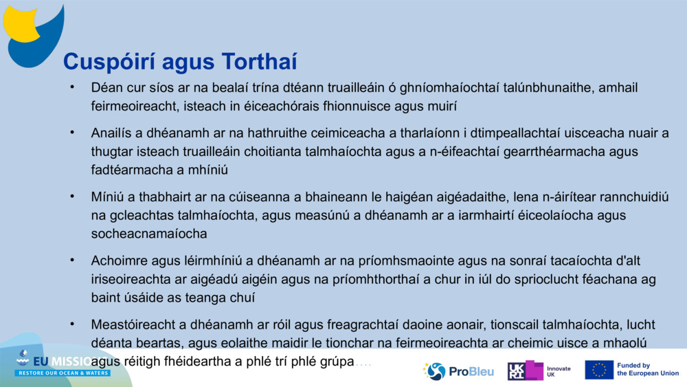 Cuspóirí agus Torthaí